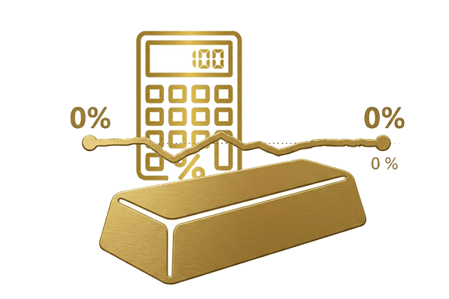 Goldbarren und stilisierter Taschenrechner als Symbol für den Goldkauf ohne Preissteigerung.
