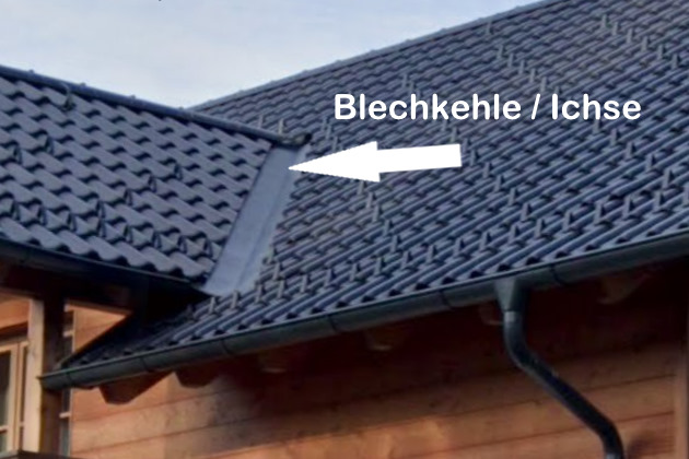 Betonsteindach mit Blechkehle aus Aluminiumblech