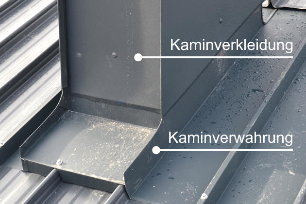 Kaminverwahrung und Kaminverkleidung aus beschichtetem Aluminiumblech