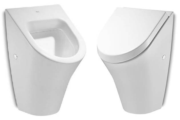 Urinal aus weißer Sanitärkeramik, mit Deckel