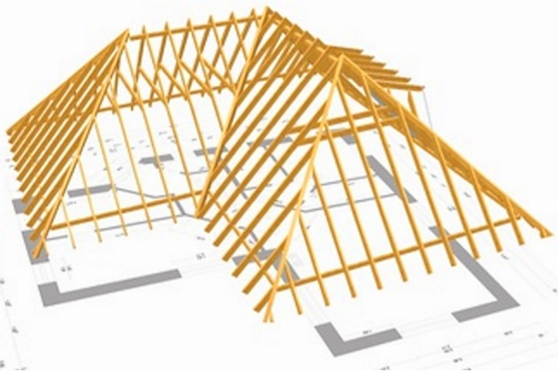 Mit CAD gezeichneter Dachstuhl Werksatz