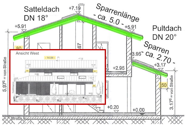 Schematischer Plan Satteldach-Dachstuhl
