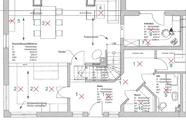 Elektroplan mit eingezeichneten Leuchten