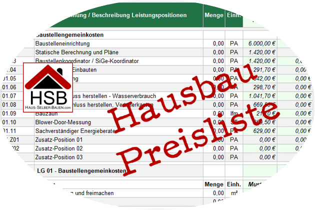 Hausbau-Preisliste