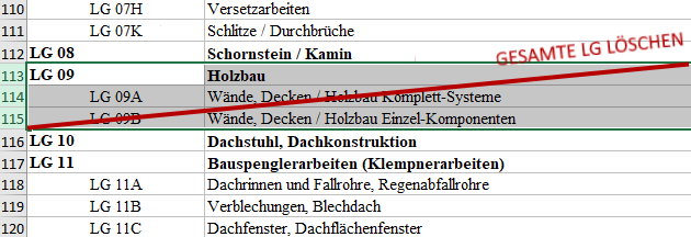 Excel Muster-LV Inhalt löschen im Arbeitsblatt Ausschreibung