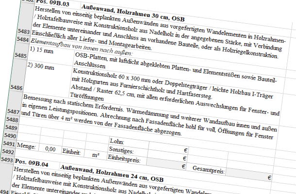 Excel Arbeitsblatt Ausschreibung