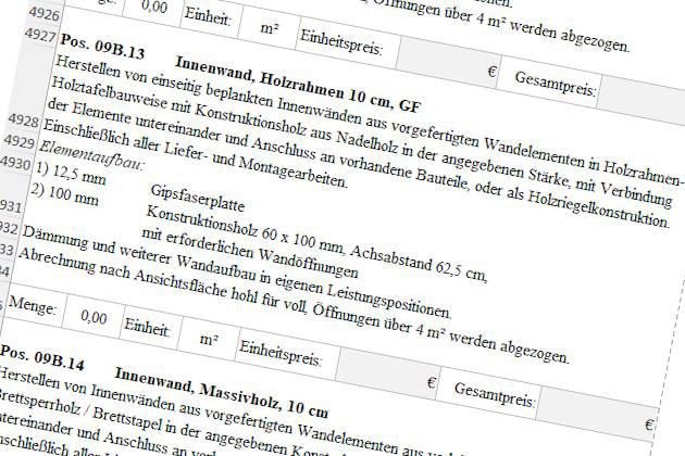 Excel Arbeitsblatt Ausschreibung