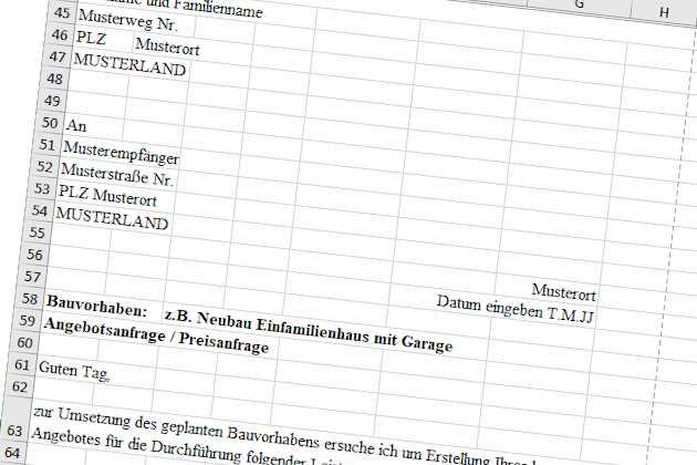 Excel Arbeitsblatt Begleitschreiben