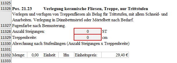 Excel Muster-LV Eingabefelder Mengenberechnung in Auswahl-LV