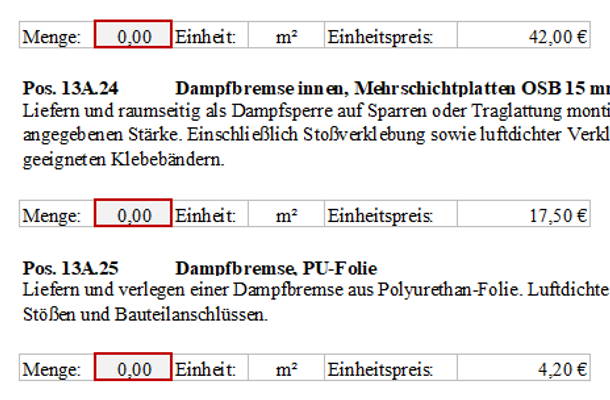 Excel Muster-LV Eingabefelder in Arbeitsblatt Auswahl-LV