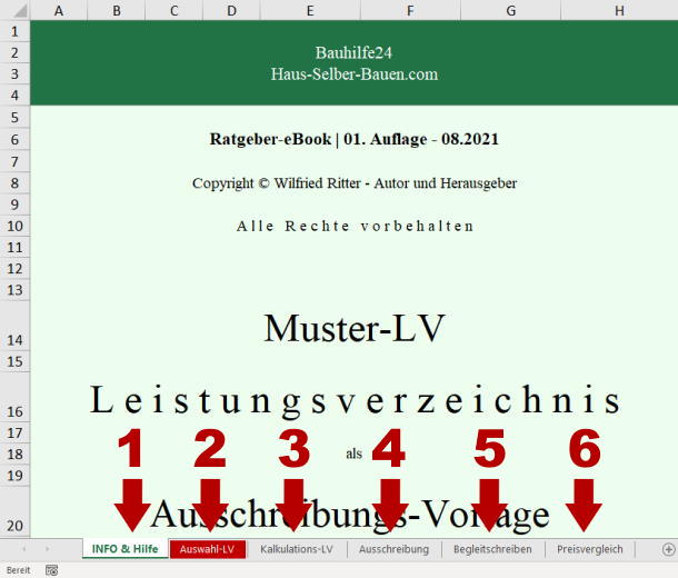 Excel Muster-LV Arbeitsmappe mit 6 Arbeitsblättern