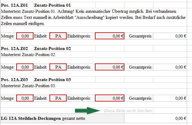 Excel Muster-LV Zusatz-Positionen im Kalkulations-LV