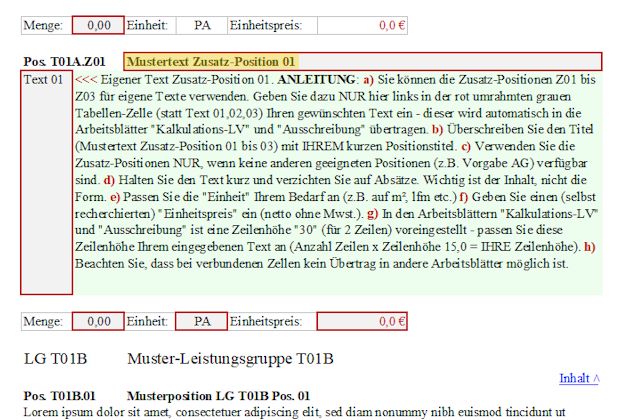 Muster-LV Testversion - Zusatzpositionen