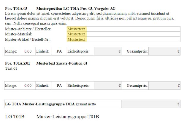 Muster-LV Testversion - Anzeige in Excel-Arbeitsblatt Ausschreibung