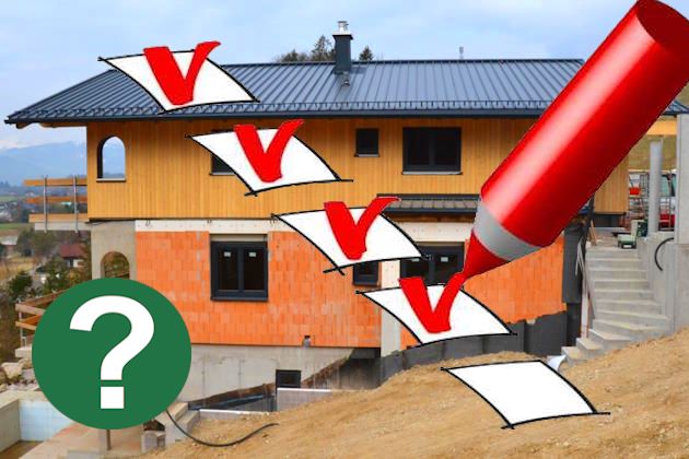 Leistungsumfang Rohbau mit roten Listen-Haken und grünem Fragezeichen