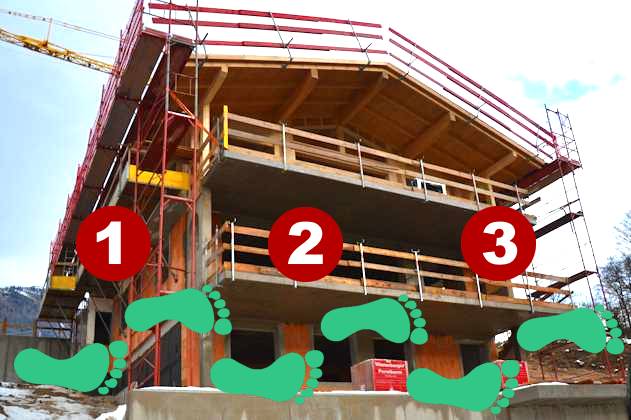 Rohbau in Mischbauweise aus Betonkeller, Mauerwerk und Holzbau