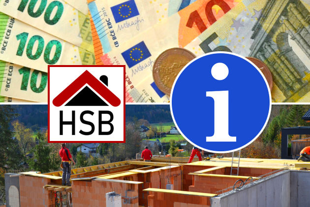 Geldscheine, Baustelle, HSB-Logo und Info