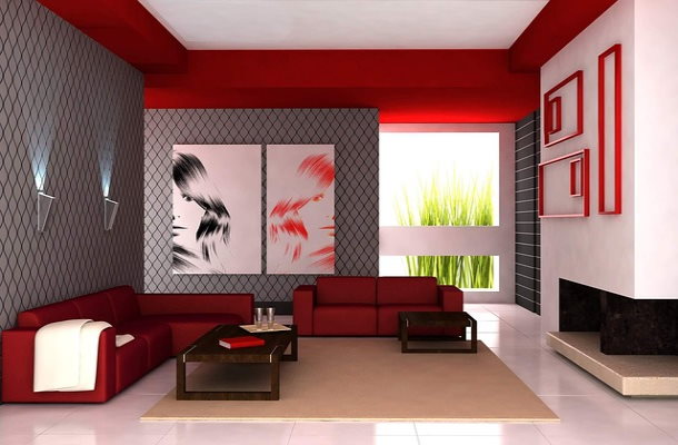 Moderne Einrichtung in Farbe Rot