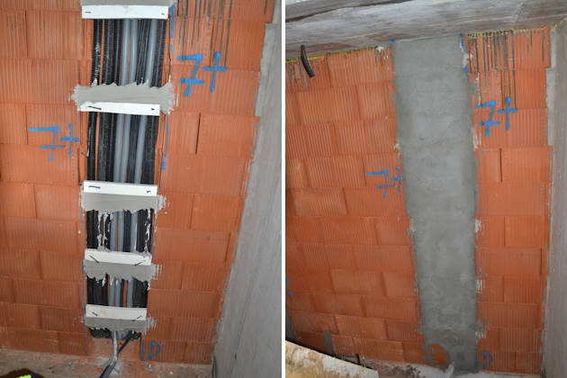 Schlitze in Mauerwerk bis 30 cm mit Mauermörtel schließen