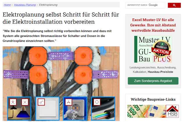 Vorschau Webseite Elektroplanung selbst Schritt für Schritt für die Elektroinstallation vorbereiten