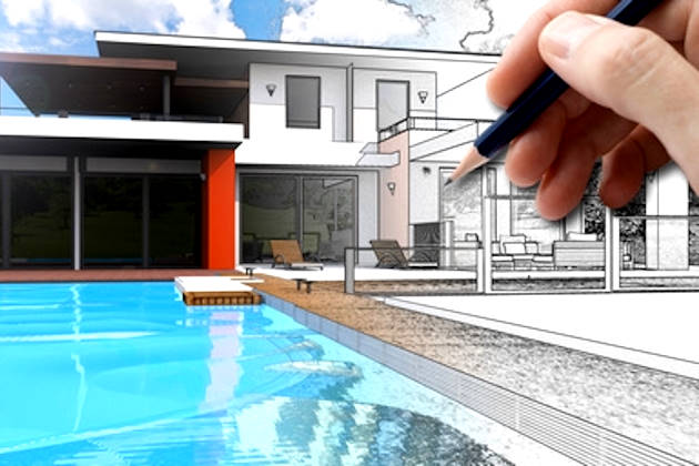 Fotomontage Entwurfsplan Zeichnung modernes Haus