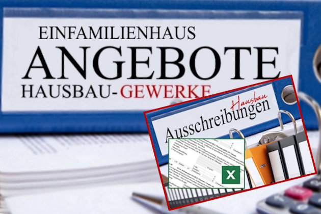 Blaue Ordner mit Aufschrift Angebote und Ausschreiebungen