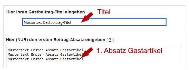 Anleitung HSB Gastbeitrag-Service: Titel und 1. Absatz eingeben