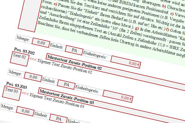 Excel-Arbeitsblatt Auswahl-LV Zusatz-Positionen