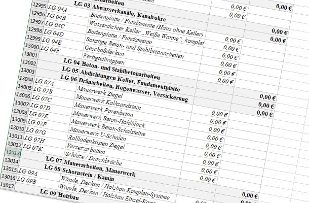 Excel-Arbeitsblatt Kalkulations-LV