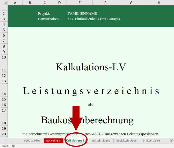 Excel Muster-LV Arbeitsblatt Kalkulations-LV