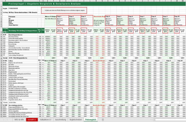 Excel Muster-LV Arbeitsblatt Preisvergleich