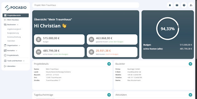 POCASIO Dashboard - Alle Details zum Bauprojekt auf einen Blick